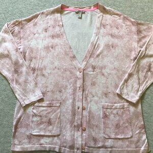 Isaac Mizrahi Live! Soho Marble Print Button Front V-neck Cardigan Pink Sz M